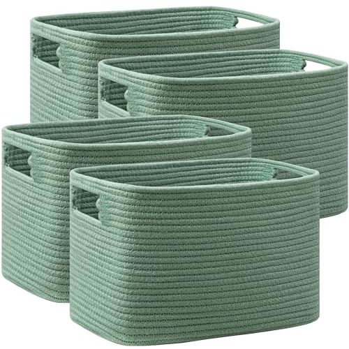 UBBCARE 4 Pack Shelf Baskets, Larger Woven Storage Baskets for Organizing(14.5''L x 9.84''W x 9''H), Basket Organizer for Dog Toys, Books, Clothes, Large Gift Basket, Grass Green
