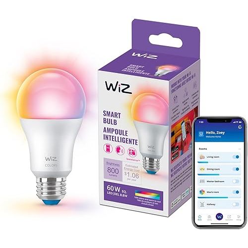 WiZ LED Smart Light Bulbs, Sunset to Sunrise Automation + Motion Detection + Control with Voice or App, Full Color A19 60W 800LM E26 Indoor, Matter Compatible - 1 Pack