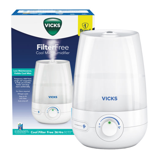 Vicks Vapo Ultrasonic Humidifier, Filter-Free, Variable Mist Control, White, VUL545