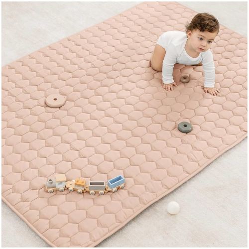 Comfy Cubs Rectangle Kids Play Mat - Medium 48 x 72 inches Soft Quilted Baby Floor Mat with Non-Slip Bottom - Plush Design for Toddlers Playtime and Relaxation - Comfortable and Durable - Blush