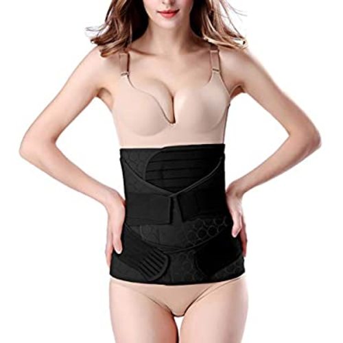 ChongErfei 3 in 1 Postpartum Belly Wrap - Recovery Belly/Waist/Pelvis Belt Black Postpartum Belly Band, Black Plus Size