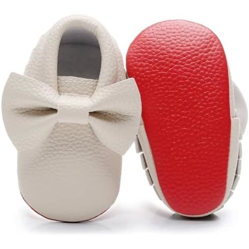Bebila Double Bow Fringe Baby Moccasins - Soft Sole Baby Shoes Girls Toddler Crib Flats