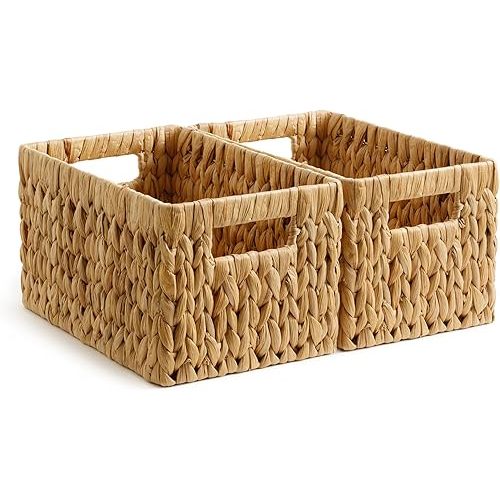 StorageWorks Wicker Basket, Baskets for Organizing, Storage Basket with Built-in Handles, Water Hyacinth Shelves (Medium 2-Pack, Natural Hyacinth)