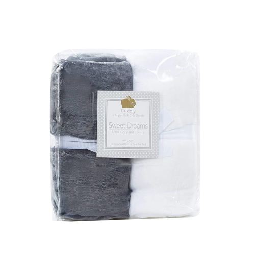 Warm Microplush Crib Sheets for Boys Girls, 2 Pack Super Soft and Warm Fitted Crib Sheets for Standard Crib Mattress, Neutral Toddler Bed Sheets for Winter, 28in x 52in, Grey/White