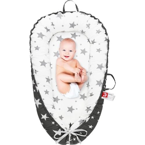 Baby Lounger for Newborn Cover,Removable Slipcover Infant Nest-Breathable & Portable Adjustable Cotton Soft Baby Floor Seat - for TravelNewborn Essentials (Star)