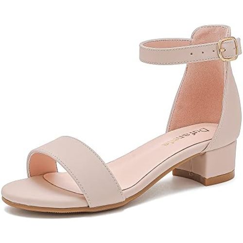 Dufannie Girls Sandals Low Heels Dress Pump Ankle Strap Open Toe Flower Girl Wedding Party for Toddler Little Big Kid