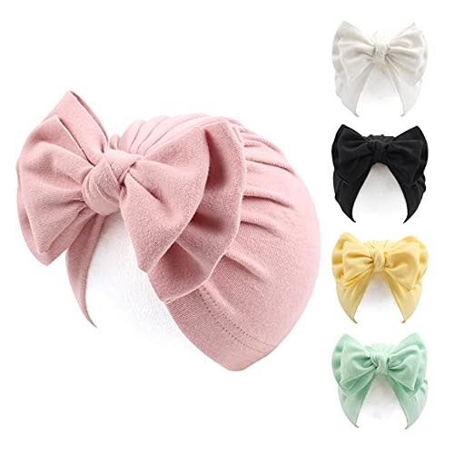 Peecabe Cotton Newborn Baby Girl Hospital Hat Infant Caps Bow Baby Beanie Hats for Girls Spring Summer 0-36 Months