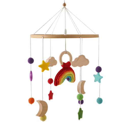 Rainbow Bed Bell - Crib Mobile with Crochet Charms