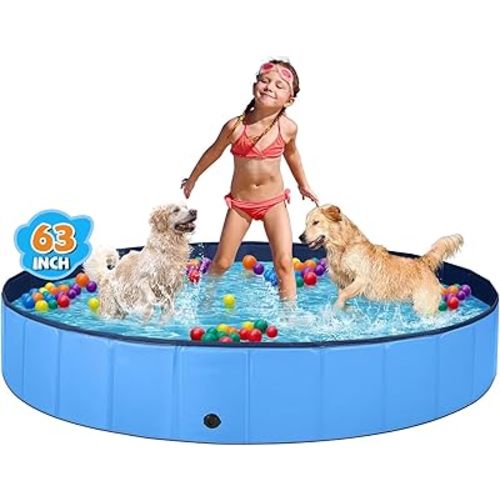Jecoo Dog Pool for Large Dogs Kiddie Pool Hard Plastic Foldable Dog Bathing Tub Portable Outside Kids Swimming for Pets and Dogs Outdoor Backyard