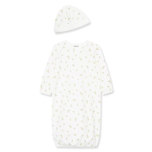 Little Me Clothes for Baby Girls' 2-Piece Nightgown and Cap Set 100% Cotton with Elastic Bottom, Baby Essentials, 0-3 Months