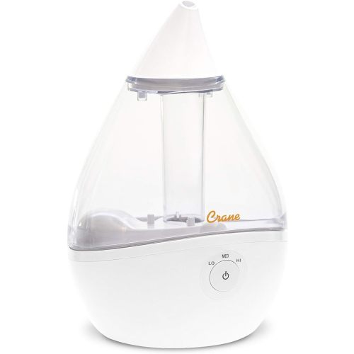 Crane Droplet Ultrasonic Small Air Humidifiers for Bedroom and Office, 0.5 Gallon Cool Mist Humidifier for Plants and Home, Humidifier Filters Optional, Clear and White