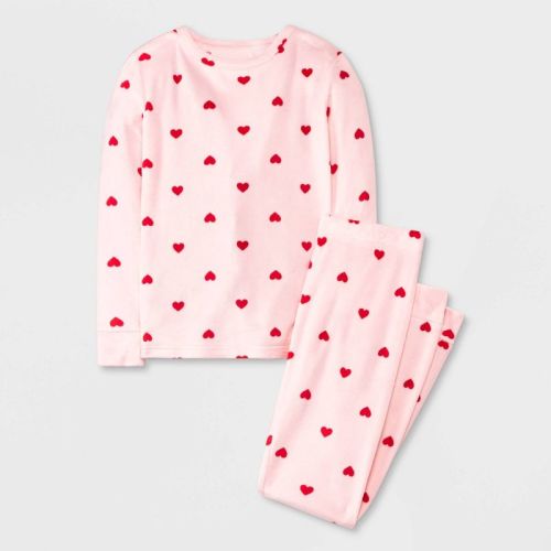 Girls' Valentine's Heart Long Sleeve Snuggly Soft Snug Fit Pajama Set - Cat & Jack™ Pink, Size: 4