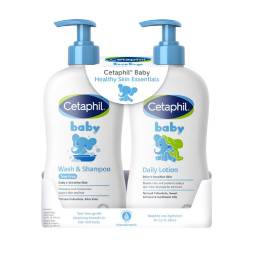 Cetaphil Baby Wash & Shampoo Plus Body Lotion, Healthy Skin Essentials, Head to Toe Hydration for up to 24 Hours, for Delicate, Sensitive Skin, 2-Pack,White
