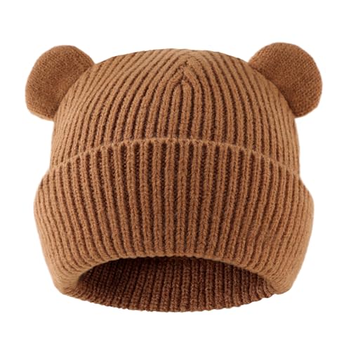 MniJiza Bear Baby Beanie Knitted Baby Winter Hat Infant Toddler Boys Girls Beanie with Cotton Lining