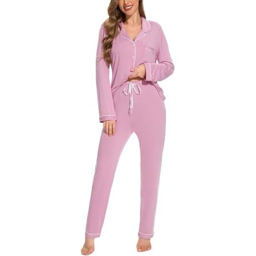 Button Up Pajamas for Women Long Sleeve Sleepwear Soft Loungewear Ladies Pjs Set XS-XXL