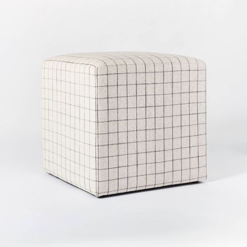 Upholstered Cube Ottoman for Gliding Chair-Ticking Navy Stripe - Threshold™ Designed With Studio Mcgee