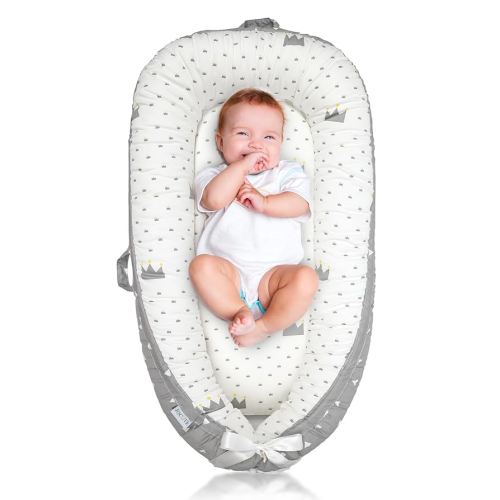 Baby Lounger for Newborn Cover - Newborn Lounger for 0-12 Months, Breathable & Portable Infant Lounger - Adjustable Cotton Soft Baby Floor Seat for Travel, Newborn Essentials -Crown