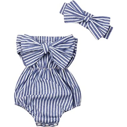 Newborn Baby Girls Romper Jumpsuit Infant Girl Summer Bodysuits Ribbed Short Sleeve One-Piece Headband