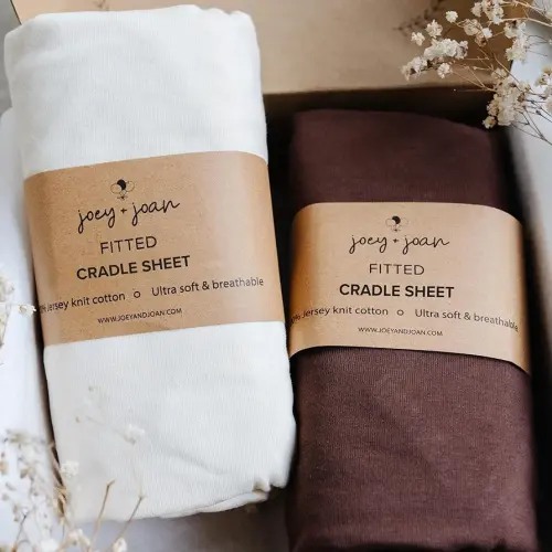 Cradle Sheets Fitted 18 x 36 Inch – Snuggly Soft 100% Jersey Cotton – Cream + Brown – 2 Pack