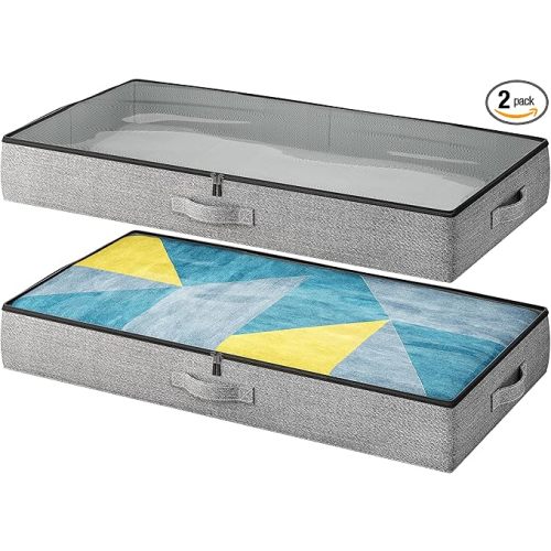 2-Pack Under Bed Storage Containers, 4.5 Inches Tall Low Profile Underbed Clothes Storage Organizer Bin with Sturdy Sidewalls/Bottom, Underbed Storage Bins 2 Storage Thin Bins