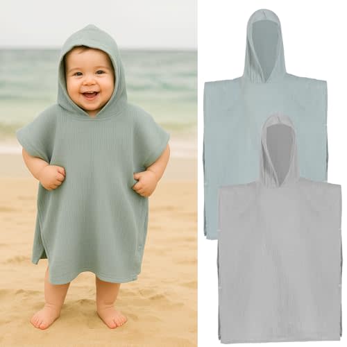 2 Pack Muslin Baby Hooded Towels Cotton Newborn Bath Towels Kids Soft and Absorbent Baby Shower Towel for Infant, Toddler, Unisex, Newborn Gift Essentials(21.7 x 25.6 Inches)