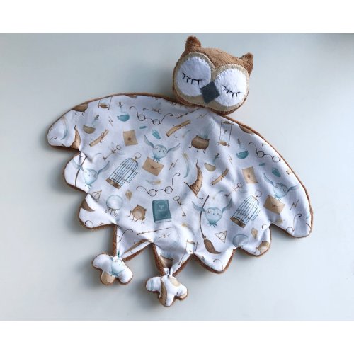 Wizard Potter baby shower gift, stuff owl plush, little wizard Harry nursery decor, owl baby lovey blanket