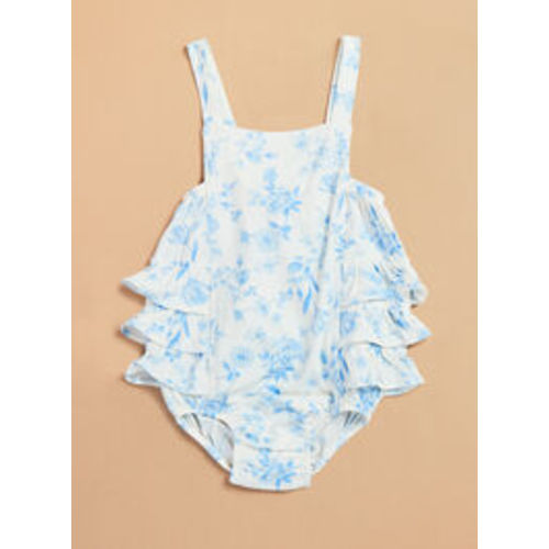 Sierra Floral Ruffle Bodysuit in Ivory & Blue | 0-3 mo.