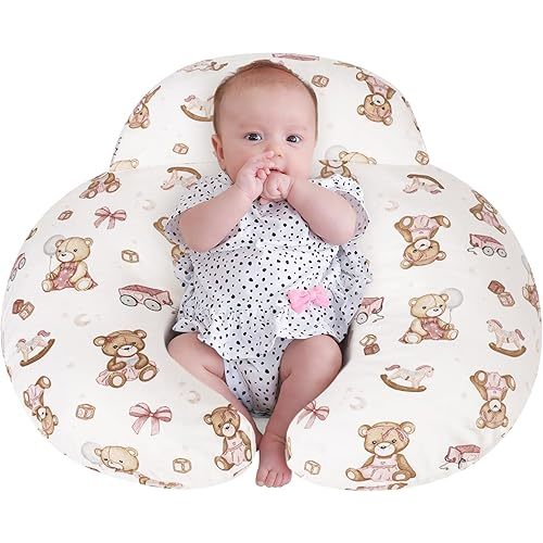 Nursing Pillow, Breastfeeding Pillows, with Removable Pillow Cover, Machine Washable, Machine Washable, Pink Bears