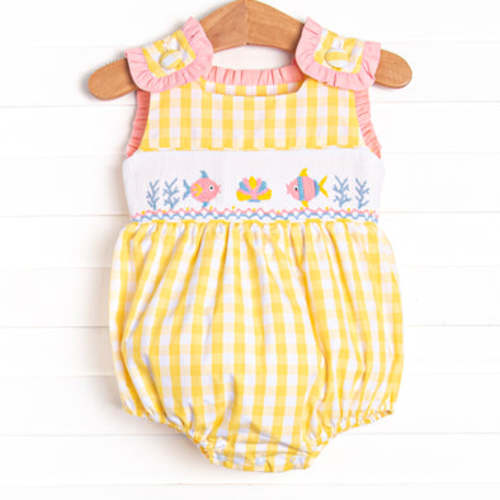 Fish Frills Smocked Bubble, Yellow – Stitchy Fish