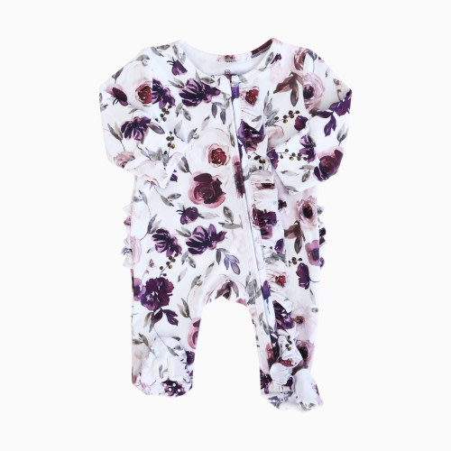 Caden Lane Ruffle Zipper Footie - Demi's Dusty Purple Floral, Newborn