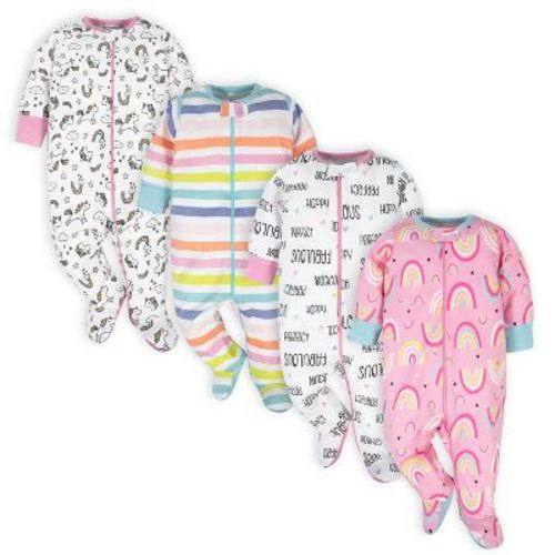Onesies Brand Baby Girls' Long Sleeve Footed Sleepers, 4-pack, Unicorns, 3-6 Months