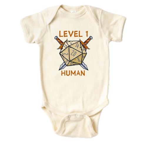 Level 1 Human Baby Bodysuit, MMO, RPG, Twenty Sided Dice, Funny Baby Clothes, Cute Baby Outfit, Hipster, Newborn Outfit, Baby Announcement