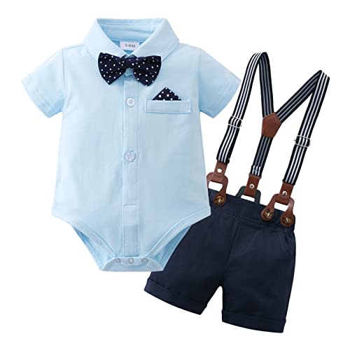 YUEMION Infant Baby Boy Clothes Gentleman Outfits Suits Summer Short Sleeve Bowtie Bodysuit Shirts + Suspender Shorts(0-24M)