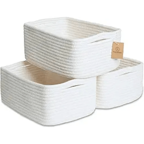 NaturalCozy 11.8"x8"x4.5” Storage Baskets for Shelves 3 Pack | Cotton Rope Woven Small Baskets for Organizing | Small Storage Bins for Nursery, Bathroom, Closet, Cube Shelf, Decorative, Gift Basket