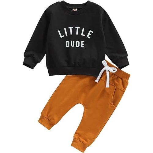 Toddler Newborn Baby Boy Outfit Bro Long Sleeve Sweatshirts Pants Clothes Set Infant Boys Fall Winter 2PCS - Little Dude & Black - 18-24 Months