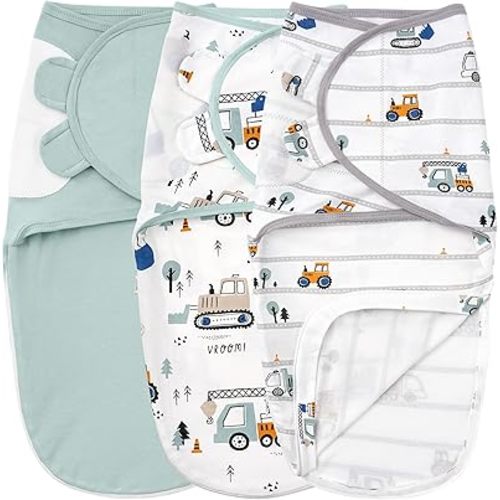 Baby Swaddles for Newborns with Zipper, 100% Cotton Newborn Swaddle Sack, 3 Pack Baby Swaddles 0-3 Months Swaddle Sleep Sack for Newborn Baby Boy Girl Excavator