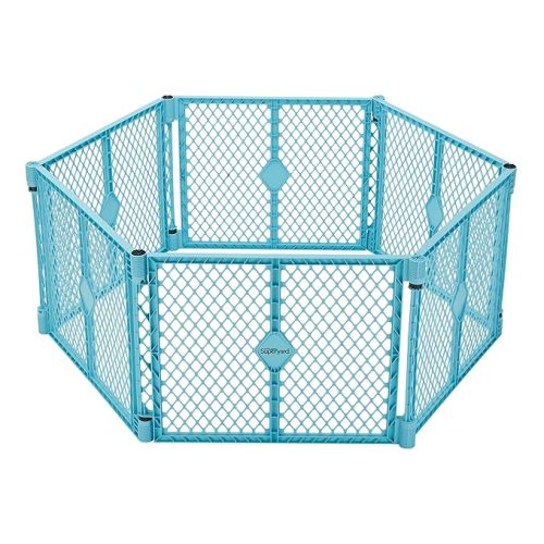 Toddleroo by North States - Superyard Duo Extra Wide Baby Gate & Play Yard: 6 Panel Playpen - Included Wall Mount Kit - Made in USA - 38.5 to 201 Inches W - 26 Inches T - Light Gray