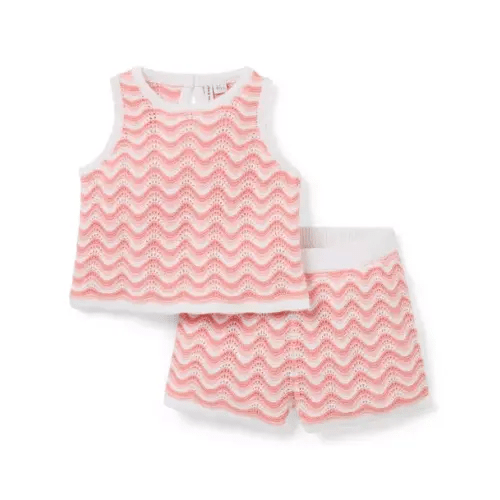 Baby Blooming Pink Stripe Baby Wavy Striped Crochet Matching Set by Janie and Jack