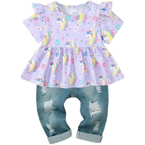 CARETOO Girls Clothes Outfits Cute Baby Girl Floral Long Sleeve Pant Set Flower Ruffle Top