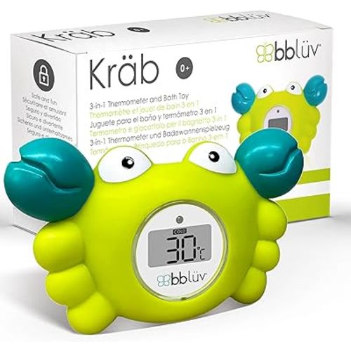bblüv Kräb - 3-in-1 - Baby Bath Thermometer - Floating Baby Water Thermometer & Room Thermometer - Bathtime Toy for Accurate Celsius Measurement