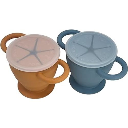 | Snack Attack II Baby Snack Cup | 2 pack | Collapsible Toddler Snack Cup (Honey Ginger and Blue Steel)