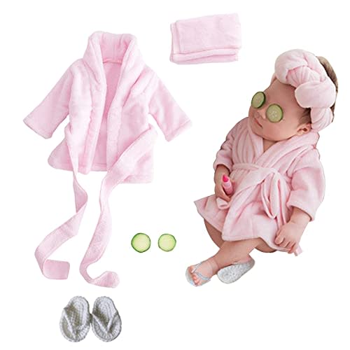 Newborn Photography Props Baby Girl 5 PCS Bathrobes Bath Towel Outfit with Slippers Cucumber Photo Props for Infant Boys Girls(0-6 Months)