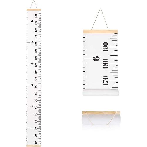 SUJAYU Growth Chart for Kids, Canvas Height Chart Ruler Removable Wood Hanging Wall Ruler Measurement Chart for Home Decoration (White)