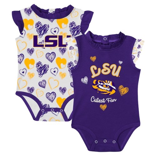 LSU Tigers Girls Newborn Happy Hearts 2-Pack Bodysuit Set - Purple