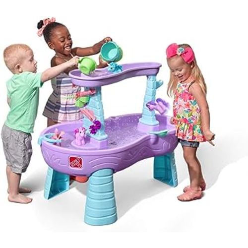 Step2 Rain Showers & Unicorns Kids Water Tables, Outdoor Toddler Activity Table, Ages 2 – 10 Years Old, 12 Piece Water Toy Accessories, Blue & Purple