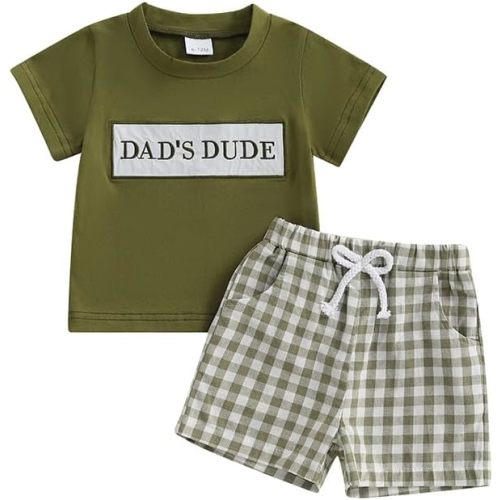 Toddler Baby Boy Summer Clothes Letter Embroidery Short Sleeve T Shirt Plaid Shorts Set Cute Daddys Boy Baby Clothes