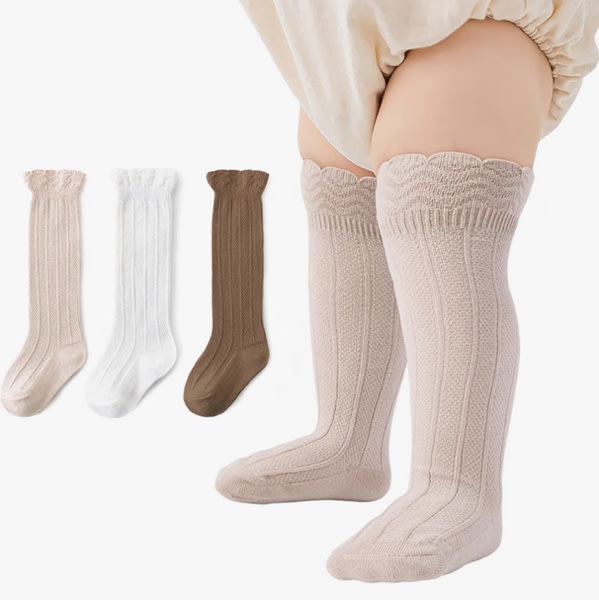 Zando Baby Girls Knee High Socks 3-Pack, Soft Cotton Long Tube Ruffle Socks for Preemie Infant Newborn Toddler 0-3T