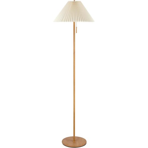 Globe Electric 61000053 62" Floor Lamp, Faux Wood Finish, Pleated Fabric Shade, Flat Base, Pull Chain Switch on Socket, Reading Lamp, Home Office Accessories, Home Décor, Home Improvement