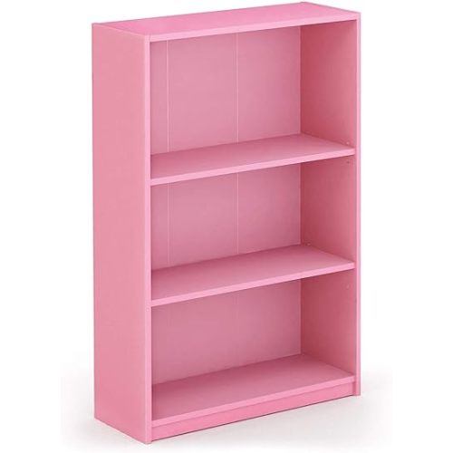 FURINNO JAYA Simple Home 3-Tier Adjustable Shelf Bookcase, Pink