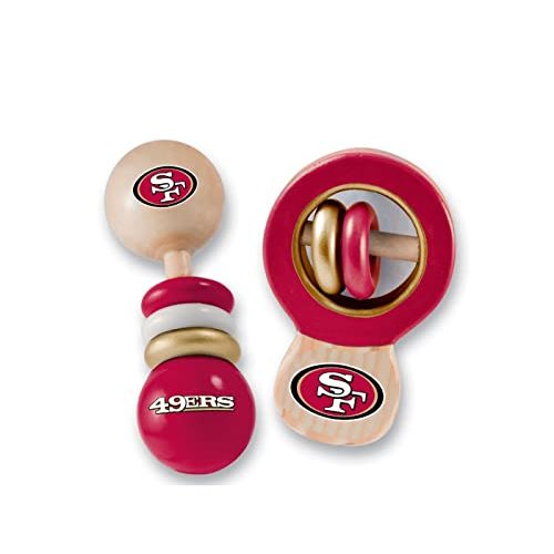 BabyFanatic Wood Rattle 2 Pack - NFL San Francisco 49ers - Officially Licensed Baby Toy Set